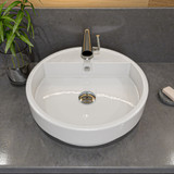 ALFI White 19" Round Semi Recessed Ceramic Vessel Sink with Faucet Hole - ABC702
