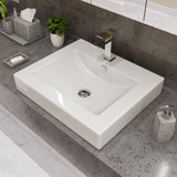 ALFI ABC701 White 24" x 20" Rectangular Semi Recessed Ceramic Sink with Faucet Hole