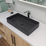 ALFI Black Matte 24" x 14" Modern Rectangular Above Mount Ceramic Sink - ABC902-BM
