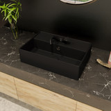 ALFI Black Matte 24" x 16" Modern Rectangular Above Mount Ceramic Sink with Faucet Hole - ABC901-BM