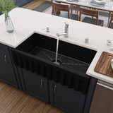 ALFI 36" x 18" Black Matte Reversible Smooth / Fluted Single Bowl Fireclay Farm Sink - AB3618HS-BM