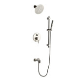 Lexora Luviah Tub & Shower Faucet Set, 8" Round Rain Shower and Handheld, Brushed Nickel