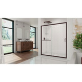DreamLine Infinity-Z 30 in. D x 60 in. W x 76 3/4 in. H Clear Sliding Shower Door in Oil Rubbed Bronze, Right Drain and Backwalls