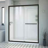 DreamLine Infinity-Z 32 in. D x 60 in. W x 76 3/4 in. H Clear Sliding Shower Door in Satin Black, Center Drain and Backwalls