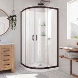 DreamLine Prime 38 in. x 76 3/4 in. Semi-Frameless Clear Glass Sliding Shower Enclosure in Oil Rubbed Bronze, Base and Backwalls