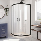 DreamLine Prime 38 in. x 74 3/4 in. Semi-Frameless Clear Glass Sliding Shower Enclosure in Satin Black with Biscuit Base Kit