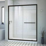 DreamLine Infinity-Z 30 in. D x 60 in. W x 74 3/4 in. H Clear Sliding Shower Door in Satin Black, Right Drain White Base