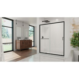 DreamLine Infinity-Z 34 in. D x 60 in. W x 74 3/4 in. H Clear Sliding Shower Door in Satin Black, Left Drain White Base