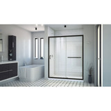 DreamLine Infinity-Z 36 in. D x 60 in. W x 74 3/4 in. H Clear Sliding Shower Door in Satin Black, Center Drain White Base