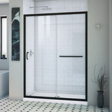 DreamLine Infinity-Z 32 in. D x 54 in. W x 74 3/4 in. H Clear Sliding Shower Door in Satin Black and Center Drain White Base