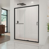 DreamLine Infinity-Z 32 in. D x 54 in. W x 74 3/4 in. H Clear Sliding Shower Door in Satin Black and Center Drain Biscuit Base