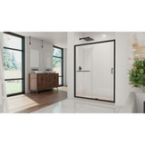 DreamLine Infinity-Z 32 in. D x 54 in. W x 74 3/4 in. H Clear Sliding Shower Door in Satin Black and Center Drain Biscuit Base