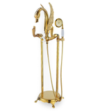 Maison De Philip Gold Bathtub Floor Mounted Swan Two Handle Tub Filler Faucet With Hand Shower - SW-Tub-PG
