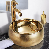 Maison De Philip Curve-SINK-15.75 Round Vessel Sink Gold Geometric Design 15-3/4"