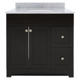 Foremost MXBVT3722-CWR Monterrey 37" Black Coffee Vanity With Carrara White Marble Counter Top With White Sink