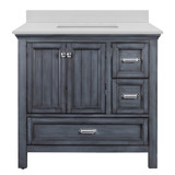 Foremost BABVT3722D-QSW Brantley 37" Harbor Blue Vanity With Snow White Quartz Counter Top With White Sink