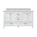 Foremost BAWVT6122D-SWR Brantley 61" White Vanity With Silver Crystal White Engineered Stone Vanity Sink Top