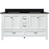 Foremost BAWVT6122D-BGR Brantley 61" White Vanity With Black Galaxy Granite Vanity Sink Top