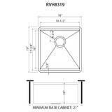 Ruvati 18 x 19 inch Workstation Bar Prep Sink Undermount 16 Gauge Ledge Stainless Steel Single Bowl - RVH8319