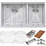 Ruvati 36-inch Workstation 60/40 Double Bowl Undermount 16 Gauge Stainless Steel Kitchen Sink - RVH8359