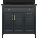 Foremost  CYGVT3722D-BGR Callen 37" Charcoal Grey Vanity Cabinet with Black Galaxy Granite Sink Top
