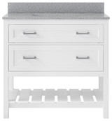 Foremost  LSWVT3722D-QGG Lawson 37" White Vanity Cabinet with Galaxy Gray Quartz Sink Top