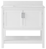 Foremost  HOWVT3722-QSW Hollis 37" White Vanity Cabinet with Snow White Quartz Sink Top