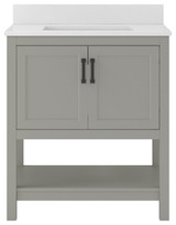 Foremost  HOGVT3122-QSW Hollis 31" Grey Vanity Cabinet with Snow White Quartz Sink Top