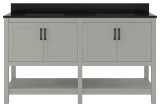 Foremost  HOGVT6122-BGR Hollis 61" Grey Vanity Cabinet with Black Galaxy Granite Sink Top