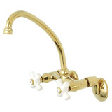 Kingston Brass KS614PB Kingston Two Handle Wall Mount Kitchen Faucet, Polished Brass