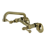 Kingston Brass KS313AB Kingston Two Handle Wall Mount Kitchen Faucet, Antique Brass