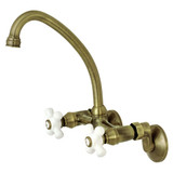 Kingston Brass KS614AB Kingston Two Handle Wall Mount Kitchen Faucet, Antique Brass