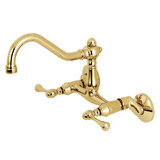Kingston Brass KS3222BL Vintage 6" Adjustable Center Wall Mount Kitchen Faucet, Polished Brass