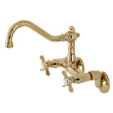 Kingston Brass KS3222BEX 6-Inch Adjustable Center Wall Mount Kitchen Faucet, Polished Brass