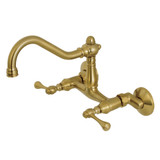 Kingston Brass KS3227BL Vintage 6" Adjustable Center Wall Mount Kitchen Faucet, Brushed Brass
