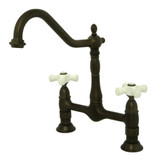 Kingston Brass KS1175PX Heritage Bridge Kitchen Faucet, Oil Rubbed Bronze