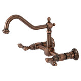 Kingston Brass KS124ALAC Heritage Wall Mount Bridge Kitchen Faucet, Antique Copper