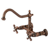 Kingston Brass KS124AXAC Heritage Wall Mount Bridge Kitchen Faucet, Antique Copper