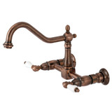 Kingston Brass KS124PLAC Heritage Wall Mount Bridge Kitchen Faucet, Antique Copper