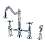 Kingston Brass KS1271BEXBS Essex Bridge Kitchen Faucet with Brass Sprayer, Polished Chrome