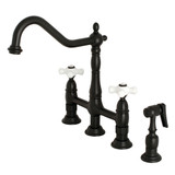 Kingston Brass KS1270PXBS Heritage Bridge Kitchen Faucet with Brass Sprayer, Matte Black