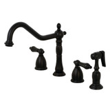 Kingston Brass KB1790ALBS 8-Inch Widespread Kitchen Faucet with Brass Sprayer, Matte Black