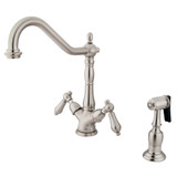Kingston Brass KS1238ALBS Two Handle Single Hole Kitchen Faucet with Side Spray - Brushed Nickel