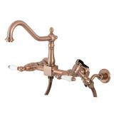 Kingston Brass KS124PLBSAC Heritage Wall Mount Bridge Kitchen Faucet with Brass Spray, Antique Copper