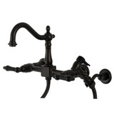 Kingston Brass KS1265PKLBS Duchess Wall Mount Bridge Kitchen Faucet with Brass Sprayer, Oil Rubbed Bronze