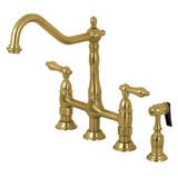 Kingston Brass KS1277ALBS Heritage Bridge Kitchen Faucet with Brass Sprayer, Brushed Brass