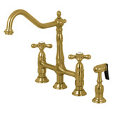 Kingston Brass KS1277AXBS Heritage Bridge Kitchen Faucet with Brass Sprayer, Brushed Brass