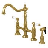 Kingston Brass KS1277PLBS Heritage Bridge Kitchen Faucet with Brass Sprayer, Brushed Brass