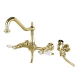 Kingston Brass KS1242BPLBS Bel-Air Wall Mount Bridge Kitchen Faucet with Brass Spray, Polished Brass