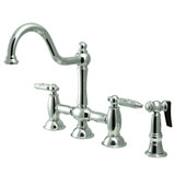 Kingston Brass KS3791GLBS Restoration Bridge Kitchen Faucet with Brass Sprayer, Polished Chrome